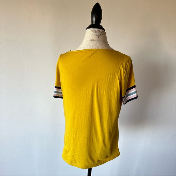 Boden Mustard Yellow Short Sleeve Striped Sleeve Tee Medium - Picture 7 of 13
